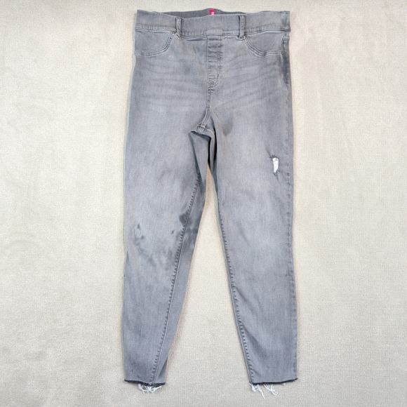 Spanx XL Grey Distressed Ankle Skinny Jeans Raw Hem Cotton Lyocell Pull On Denim — photo 2